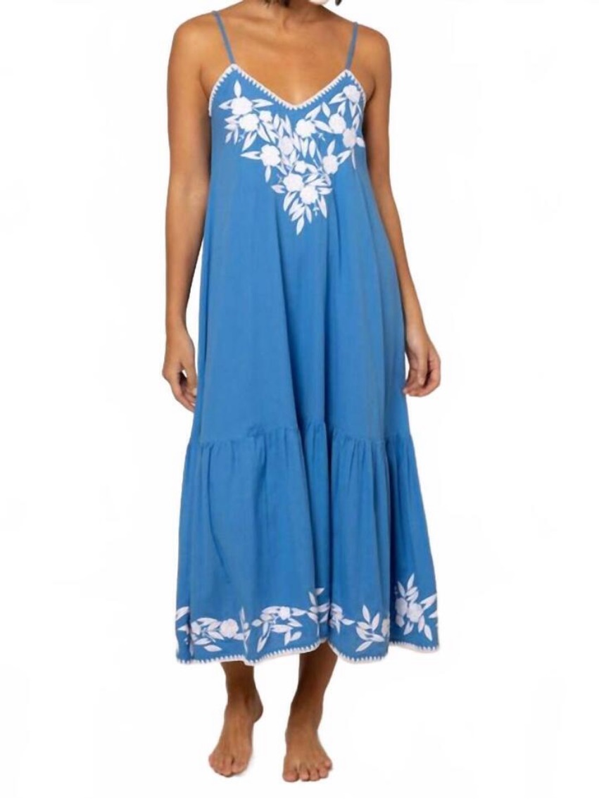 New Juliet Dunn V-Neck Midi Dress. Denim/Cream/Embriodered.S. Nwt